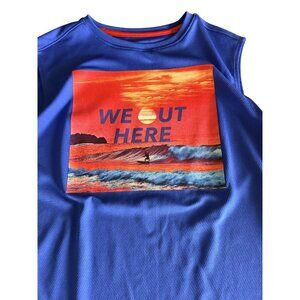 Old Navy Active Boys Sleeveless Tank Top L (10-12) Blue "We Out Here" Graphic